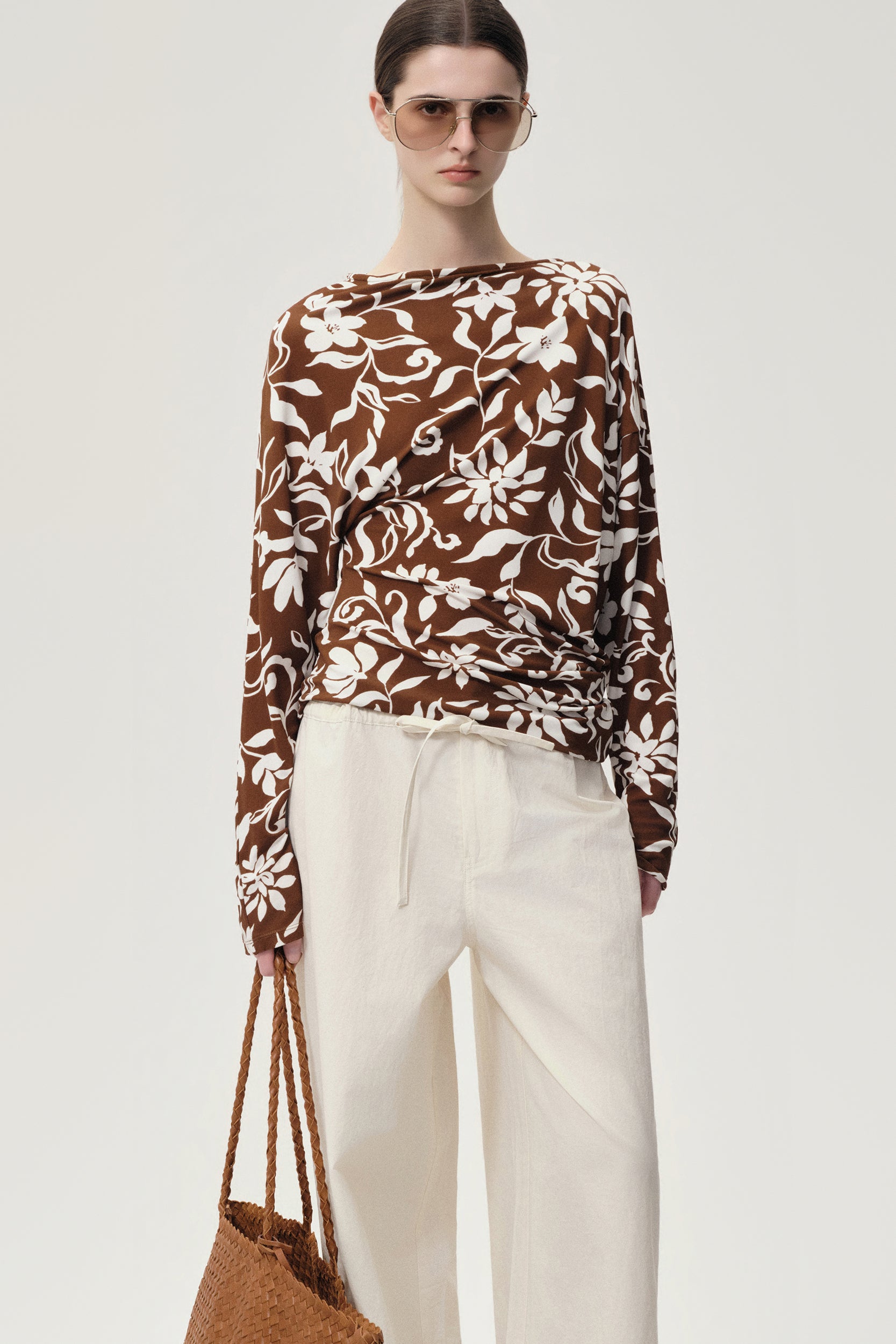 Mai Draped Viscose Jersey T-shirt Brown