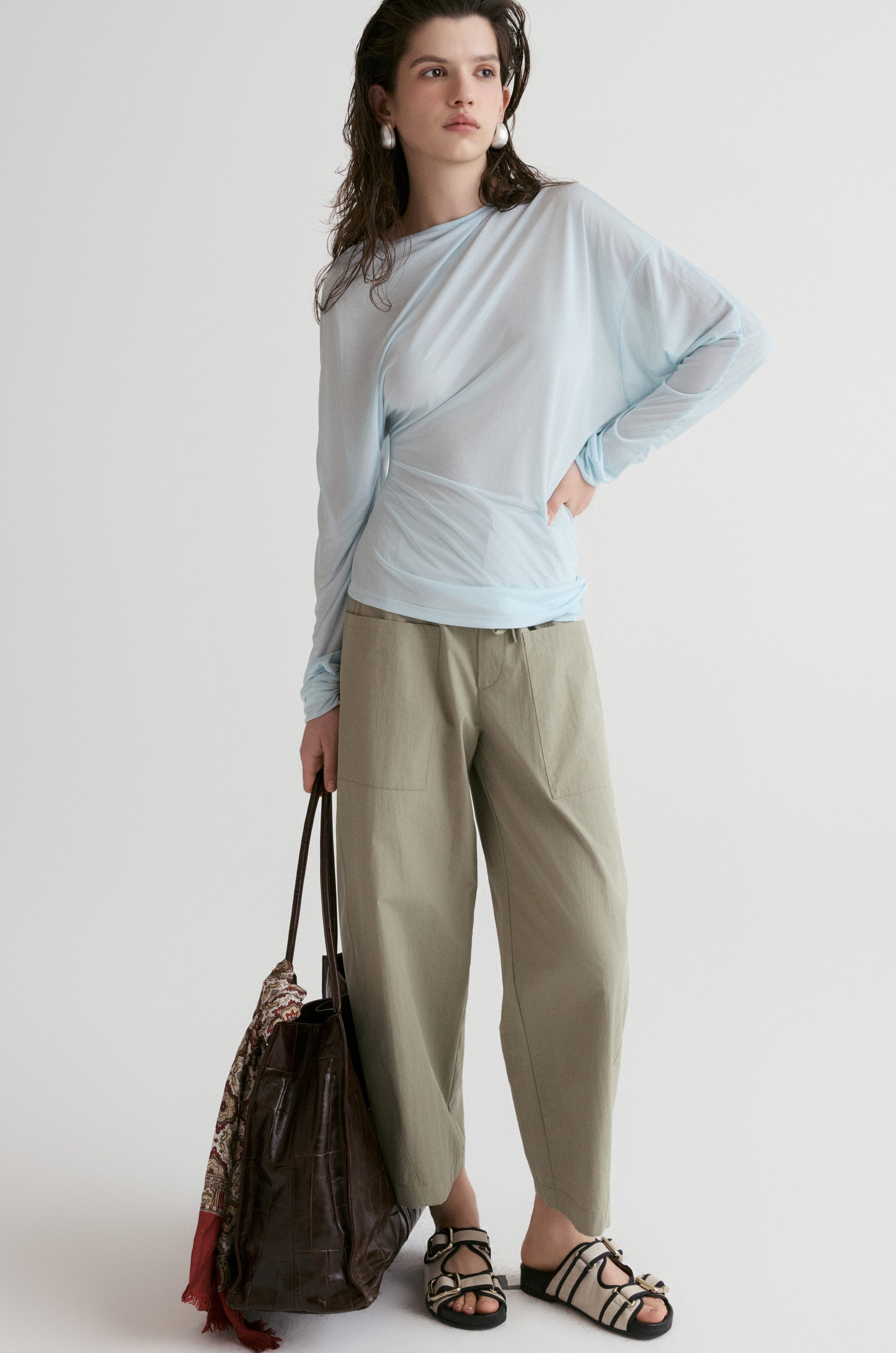 Luma Sheer Draped Top - Glacier Blue