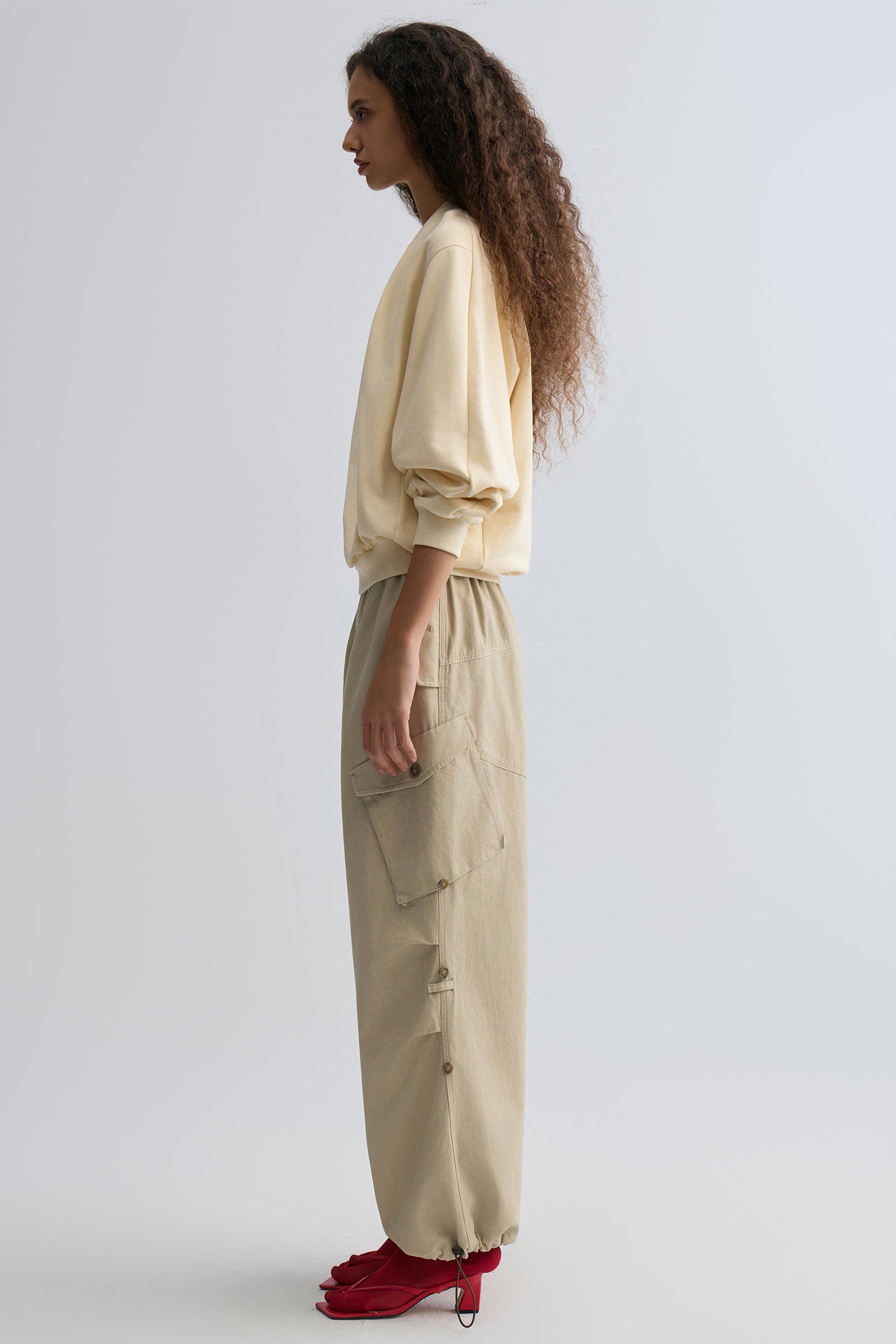 Cotton Panelled Sweater Cream