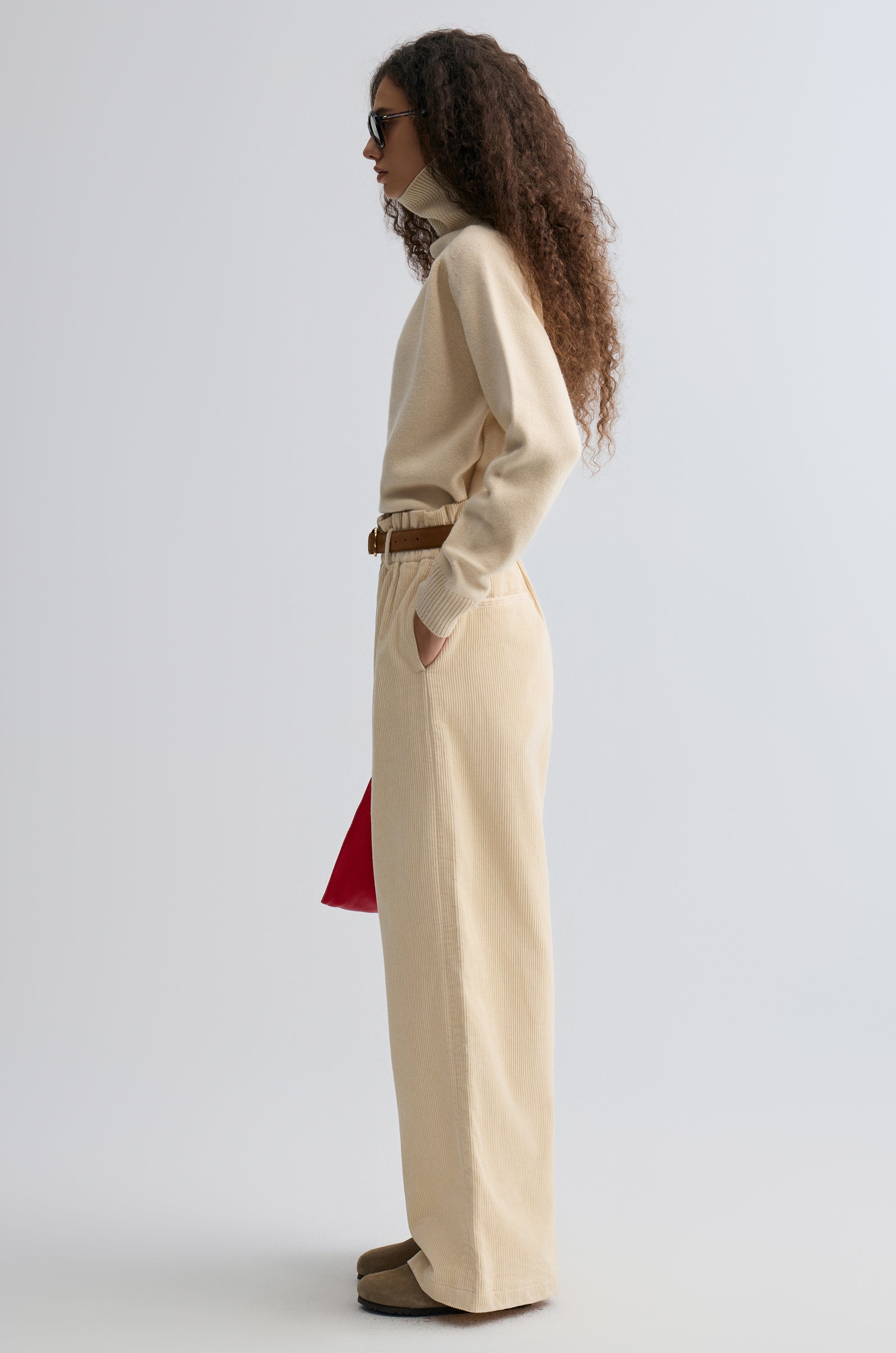 Corduroy Wide-leg Trousers Ivory