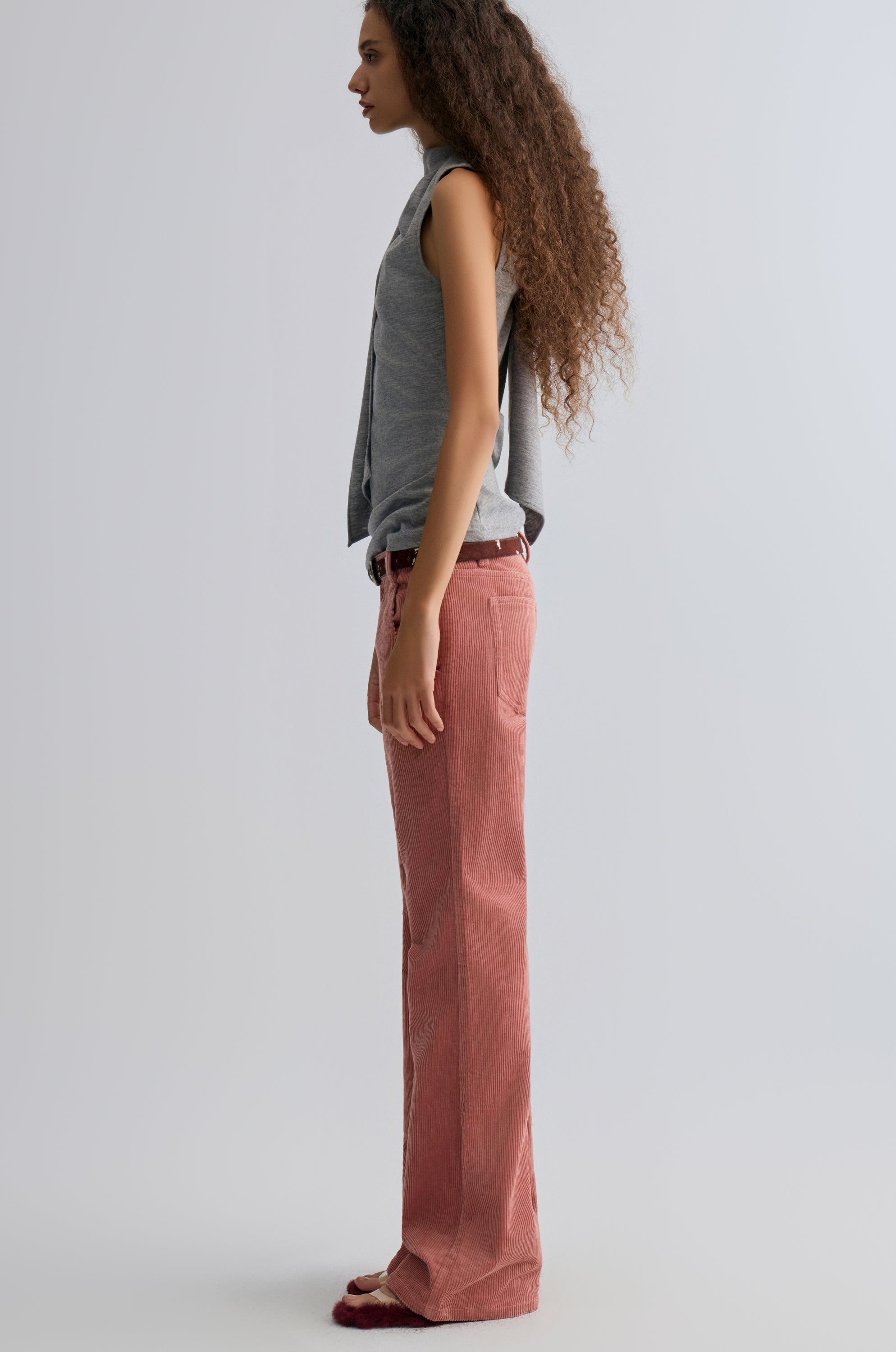 Corduroy Flared Trousers Abobe Rose