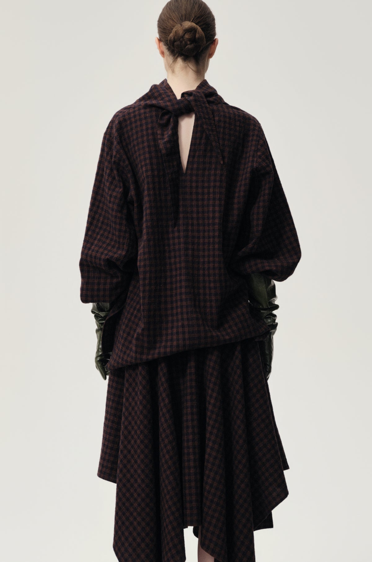 Check Scarf Wool Top Navy/Rum