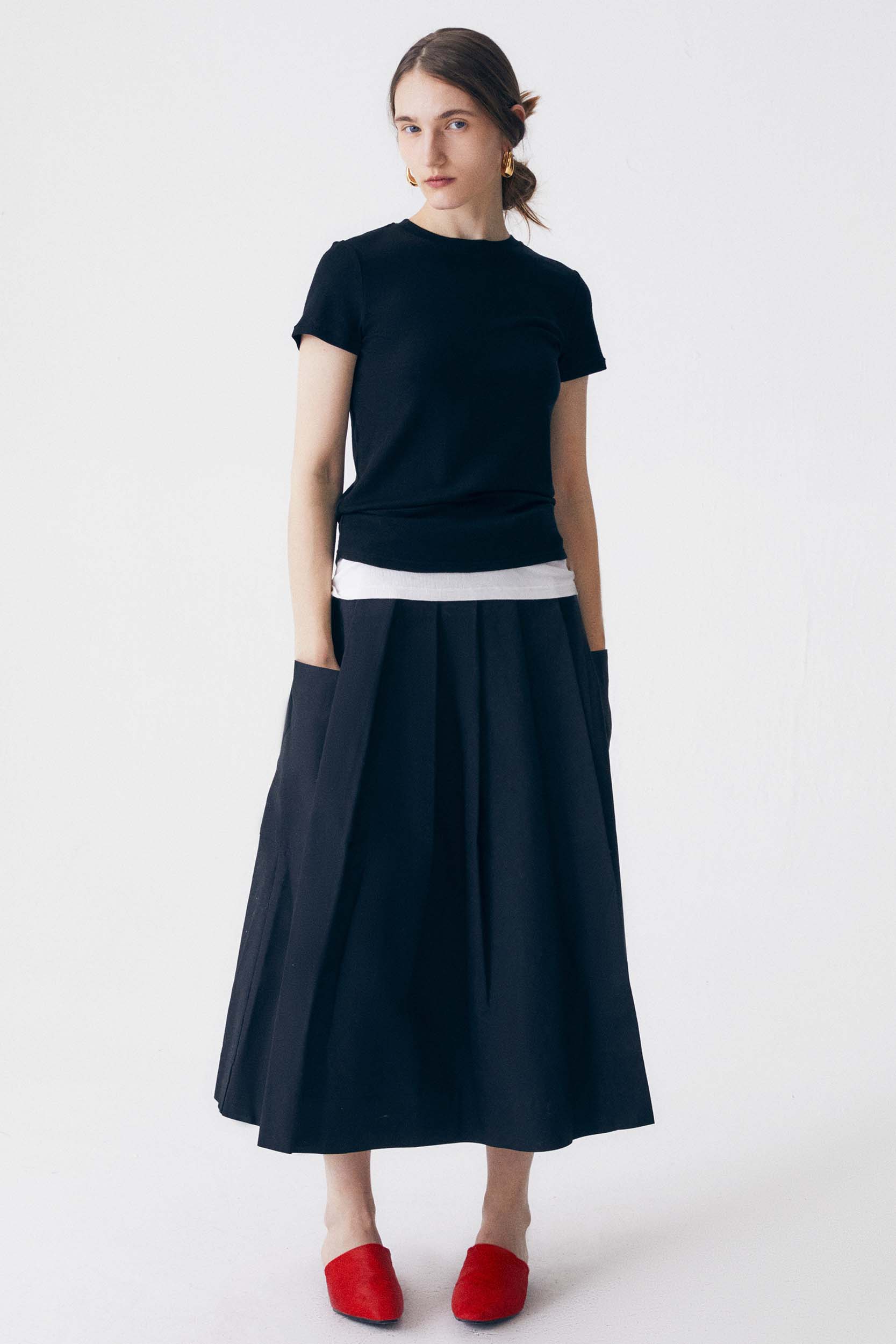Loose fit Wrap Pleated Cotton Skirt