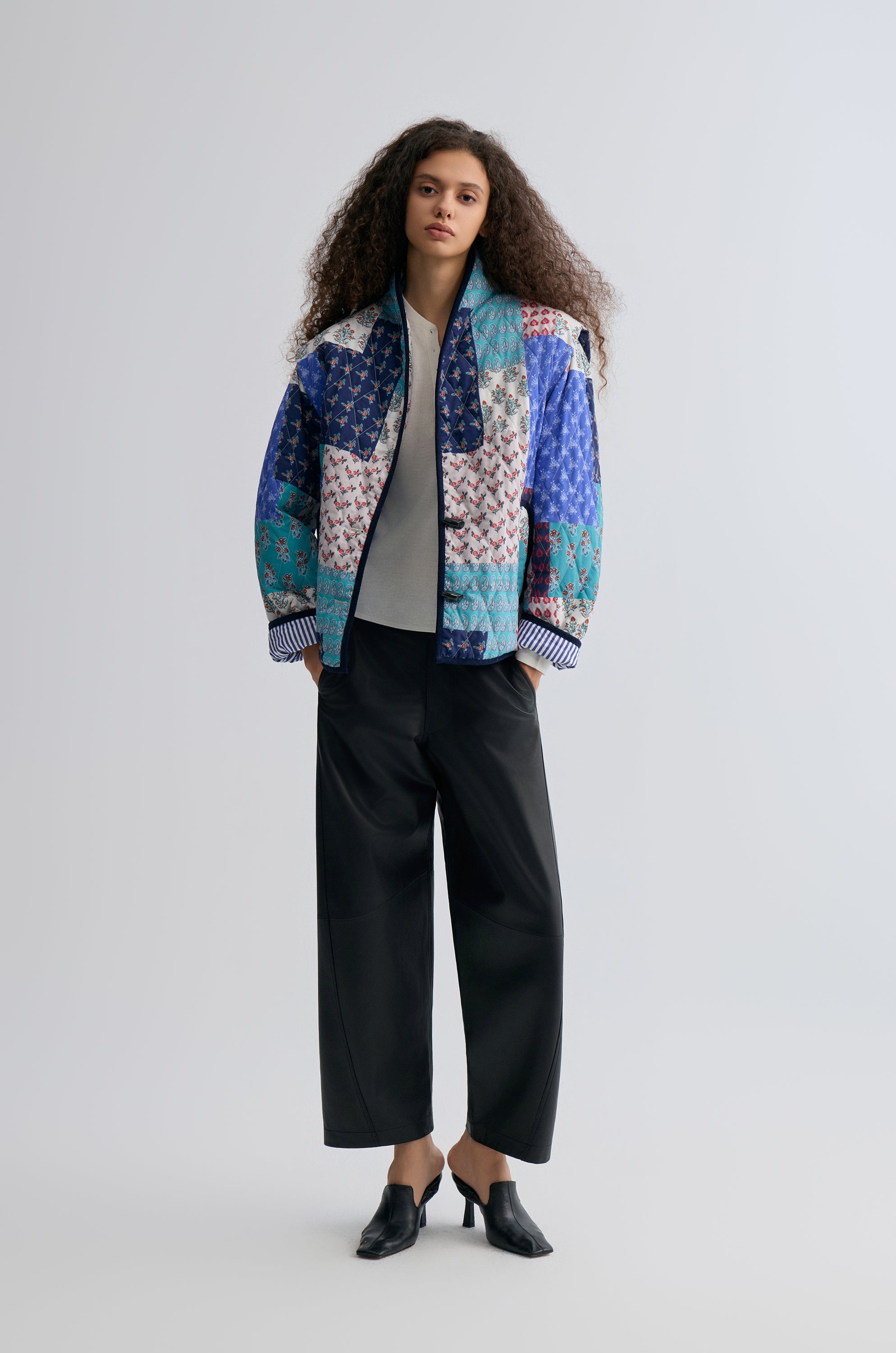 Patchwork Paisley Print Quilted Jacket Blue