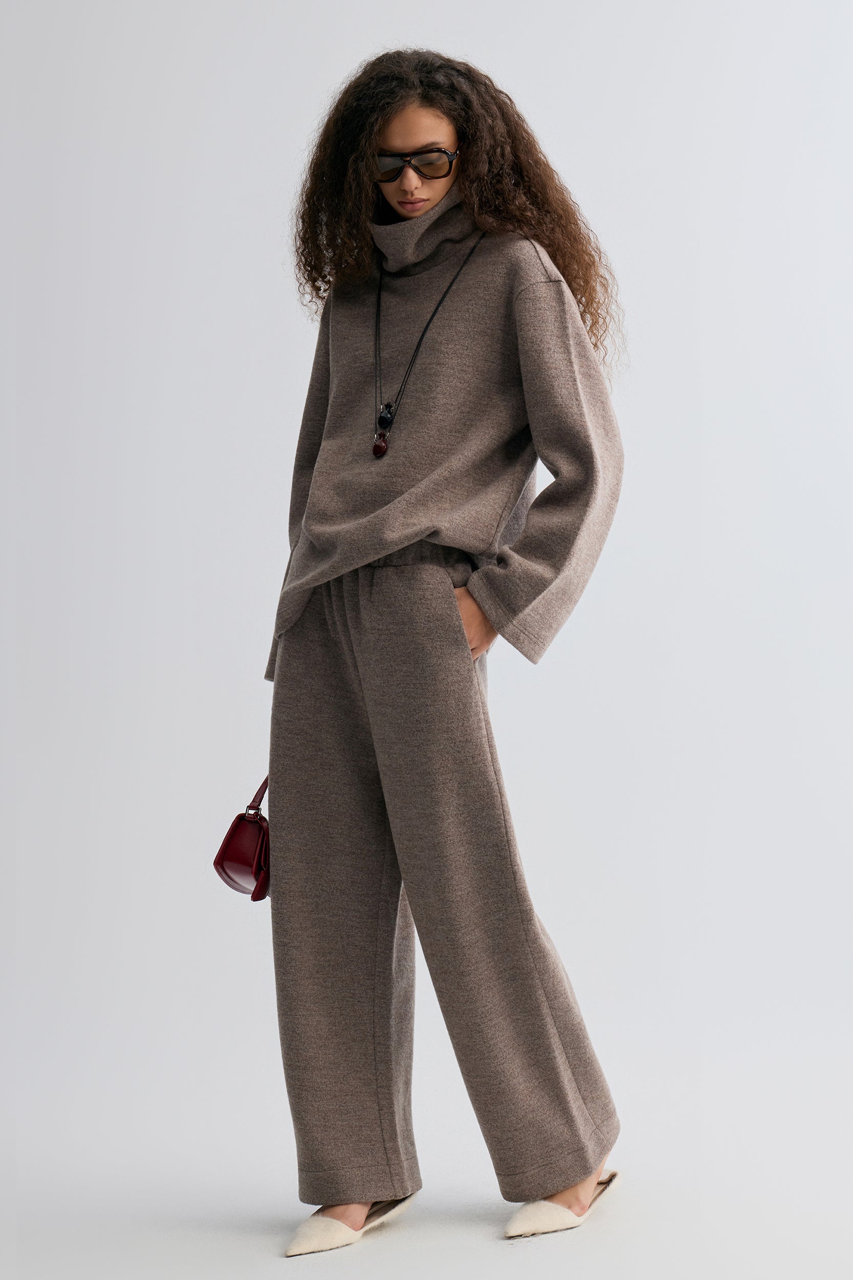 Wide-leg knitted Trousers Taupe Melange