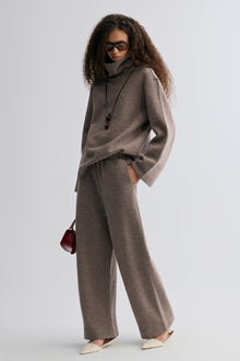 Wide-leg knitted Trousers Taupe Melange