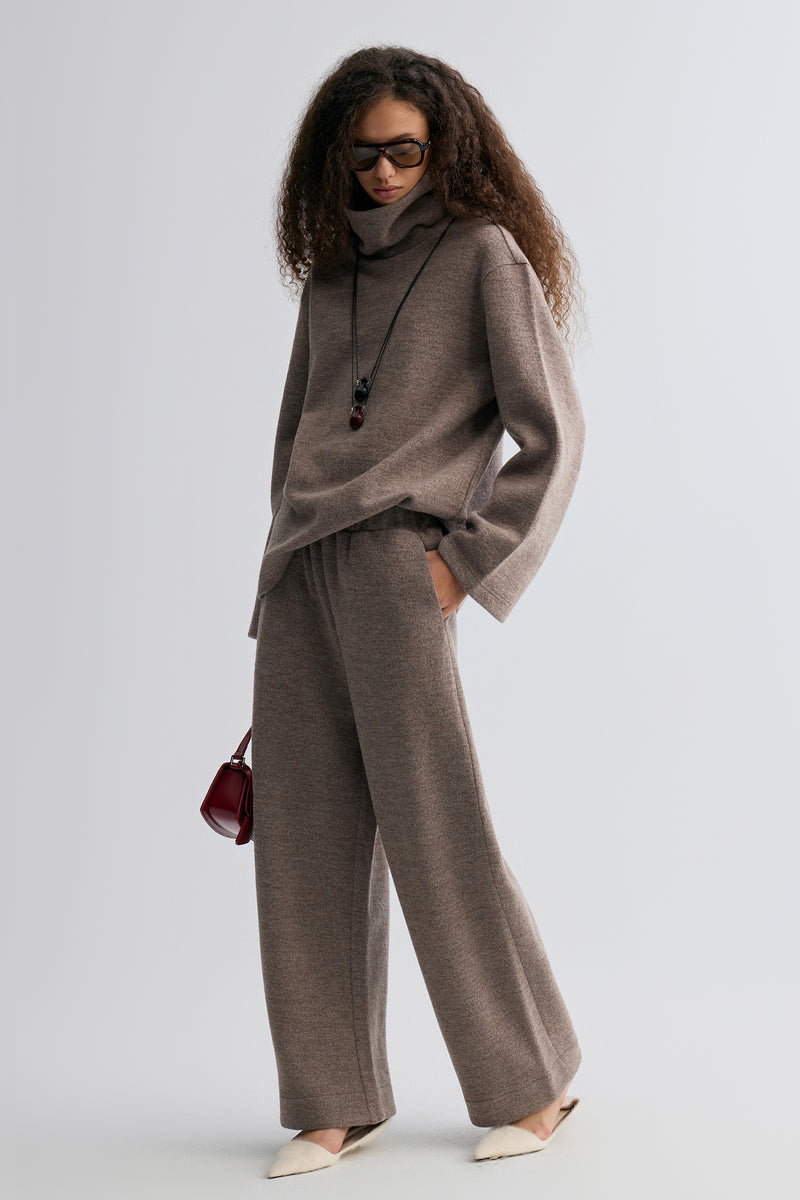 Wide-leg knitted Trousers Taupe Melange