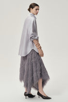 Asymmetrical Fringed Skirt Grey