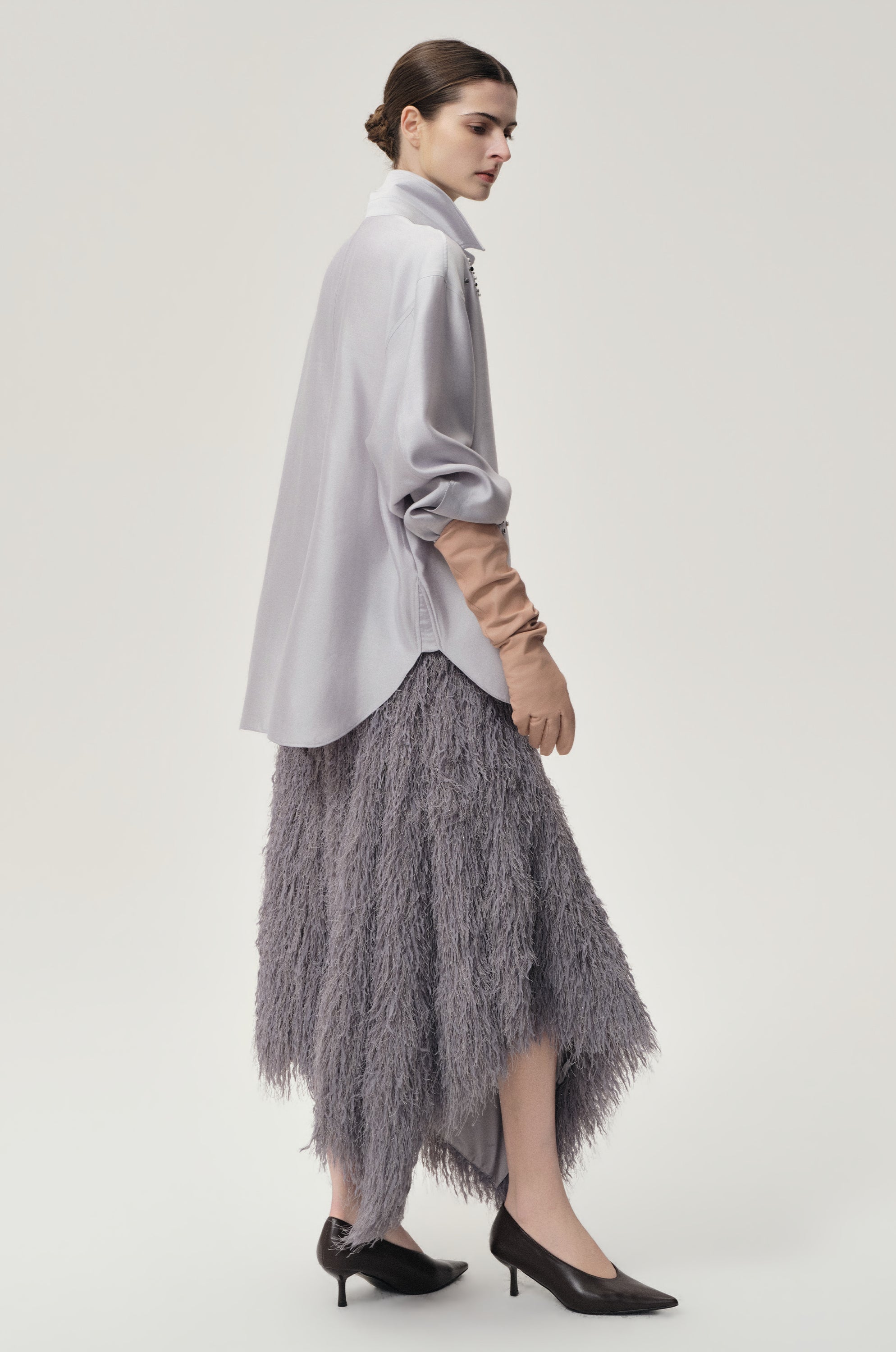 Asymmetrical Fringed Skirt Grey