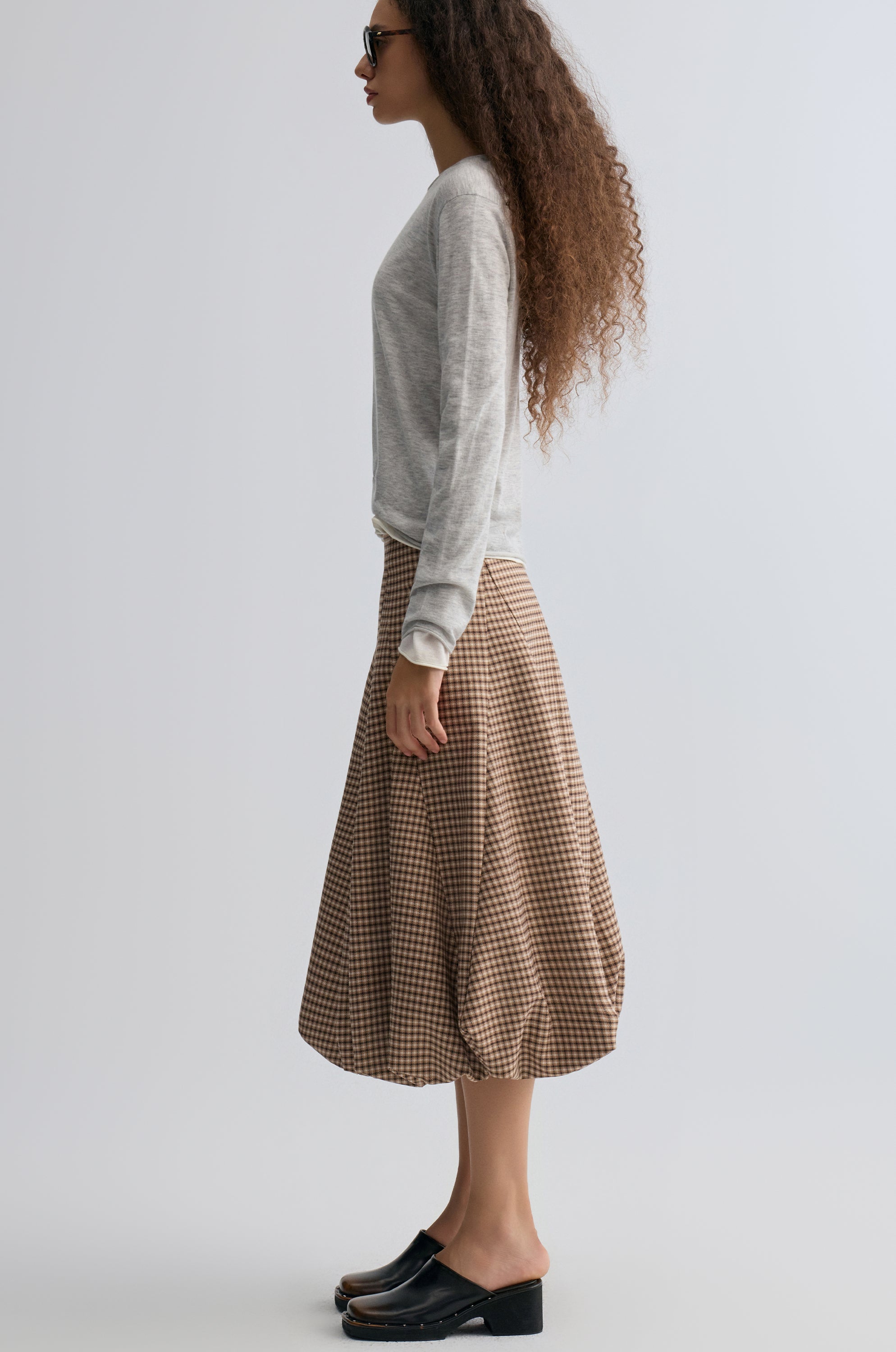 Tulip Checked Ballon-hem Skirt