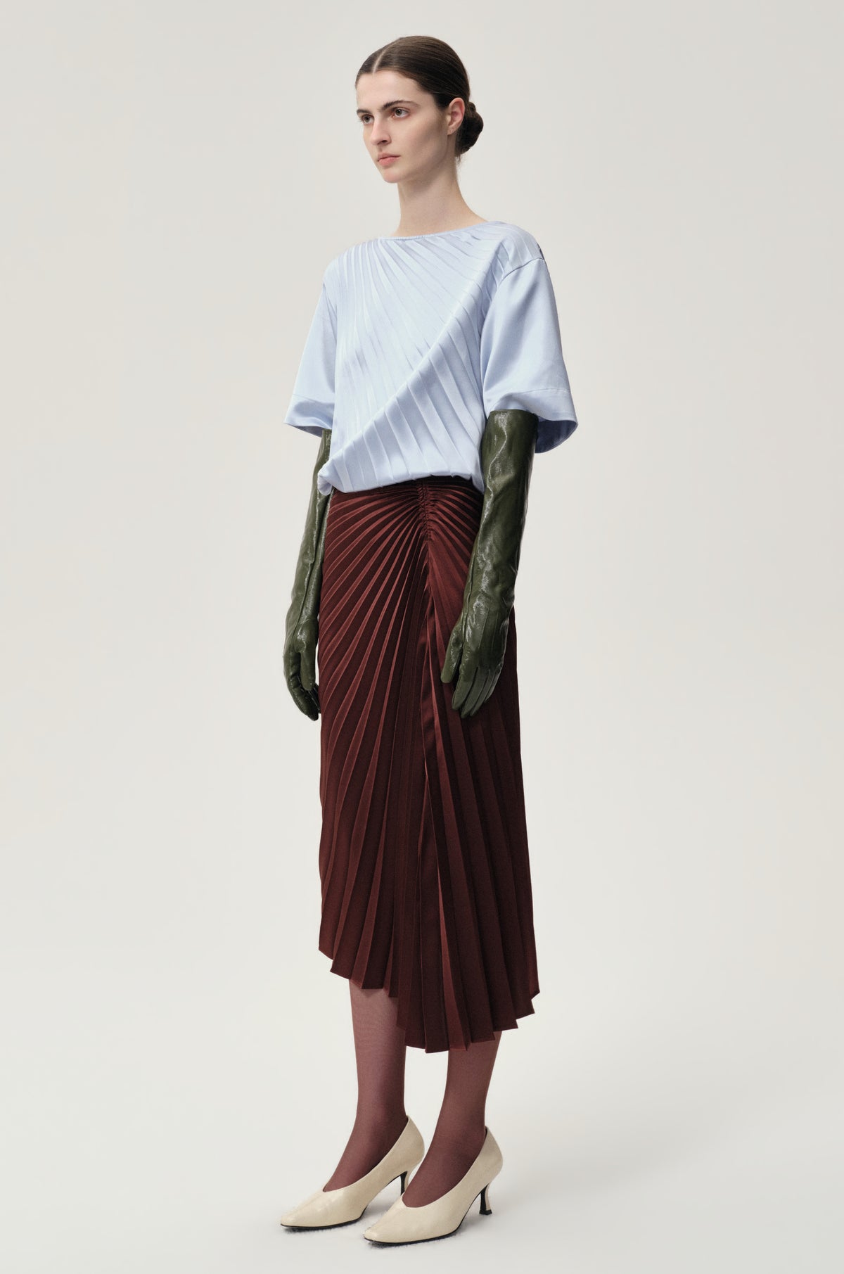 Asymmetrical Pleated Blouse Light Blue