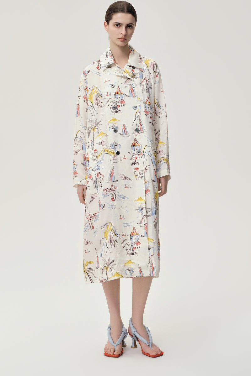 Sieste Printed  Silk-blend Trench