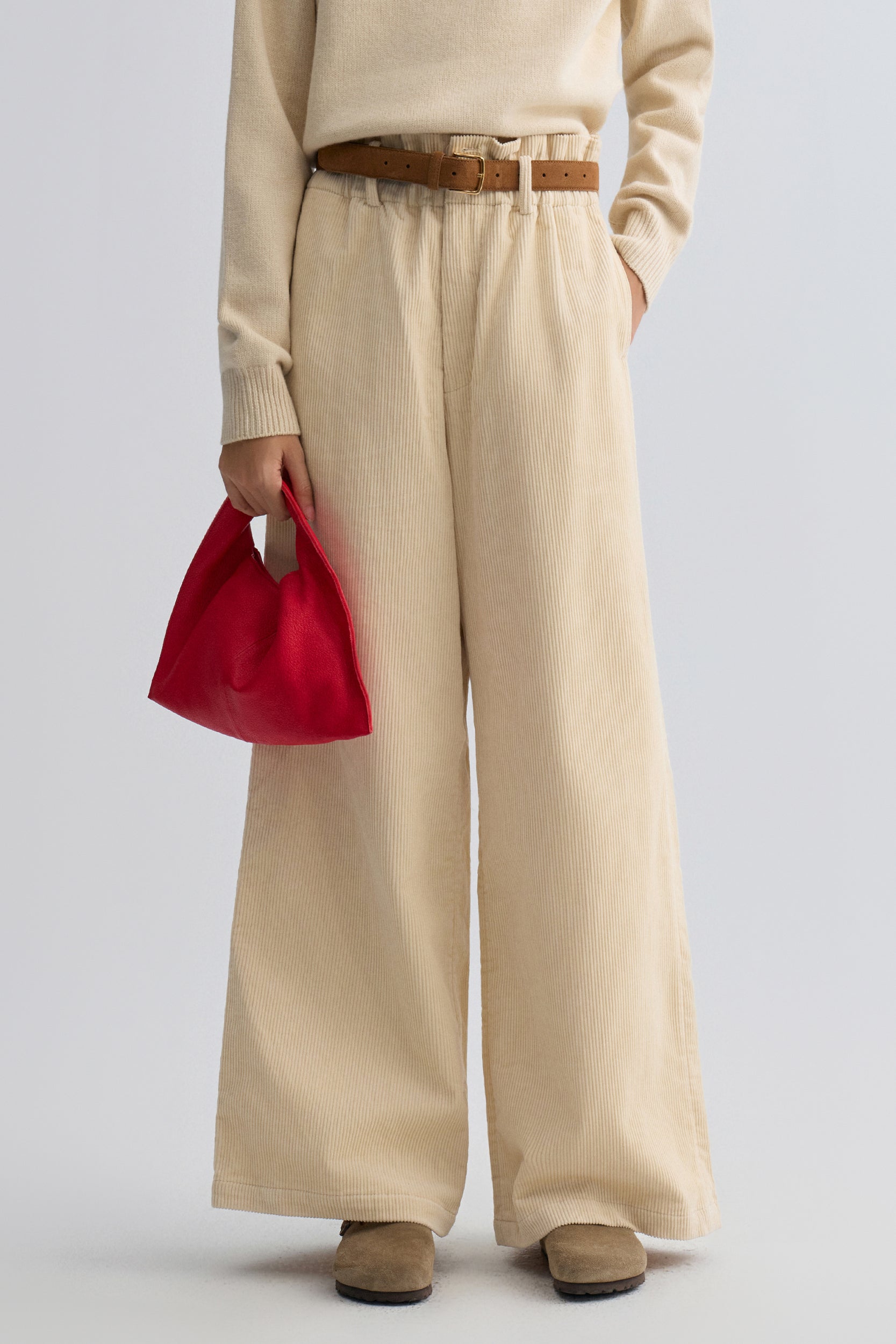 Corduroy Wide-leg Trousers Ivory