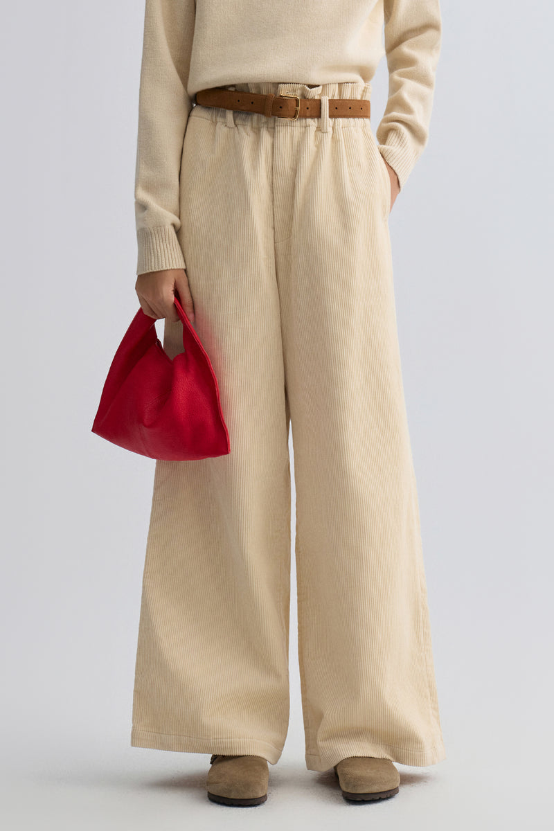 Corduroy Wide-leg Trousers Ivory