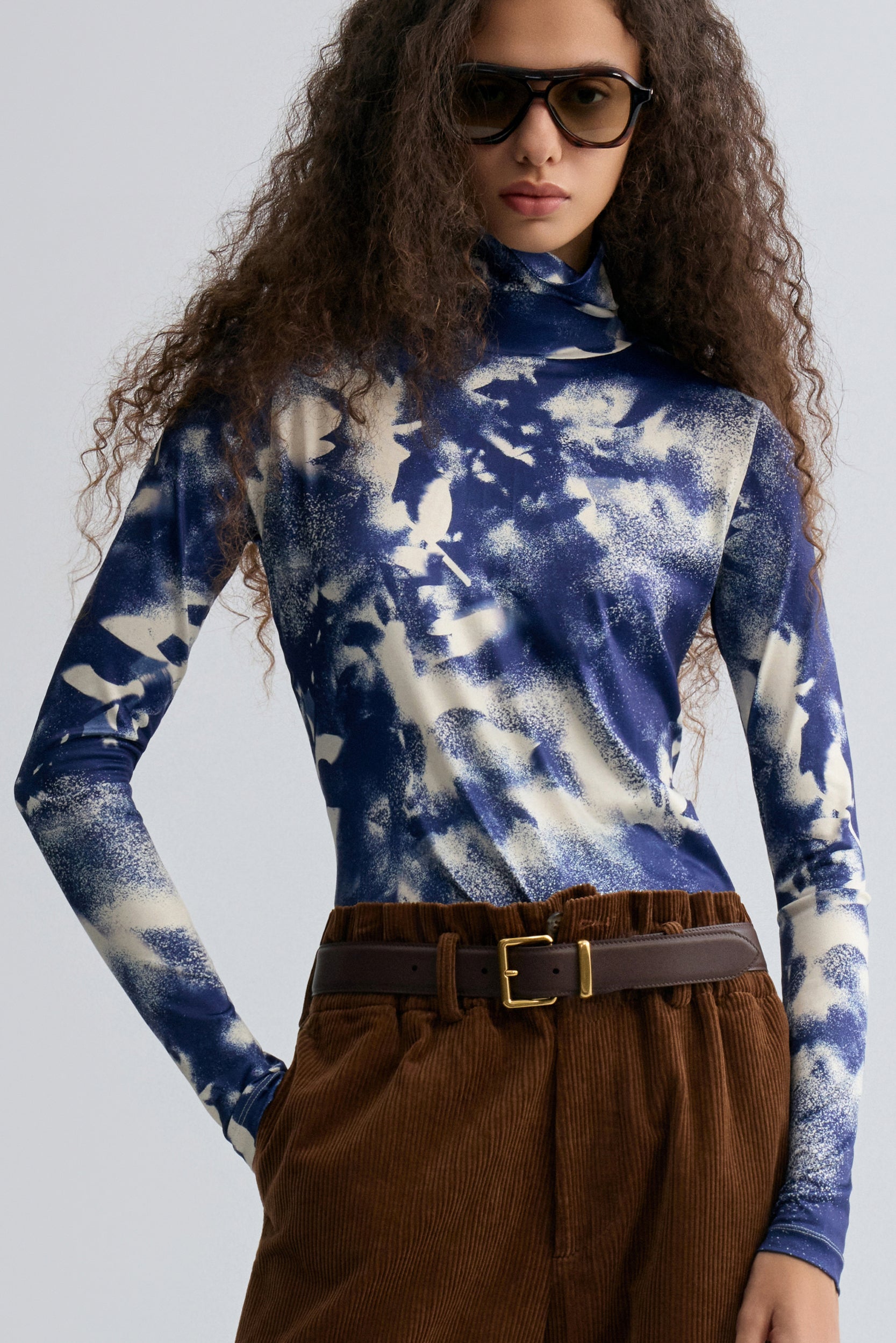 Shadow Long Sleeve Turtleneck Top Navy