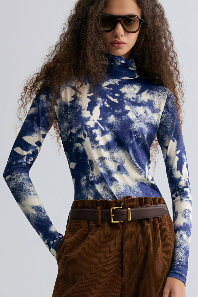 Shadow Long Sleeve Turtleneck Top Navy