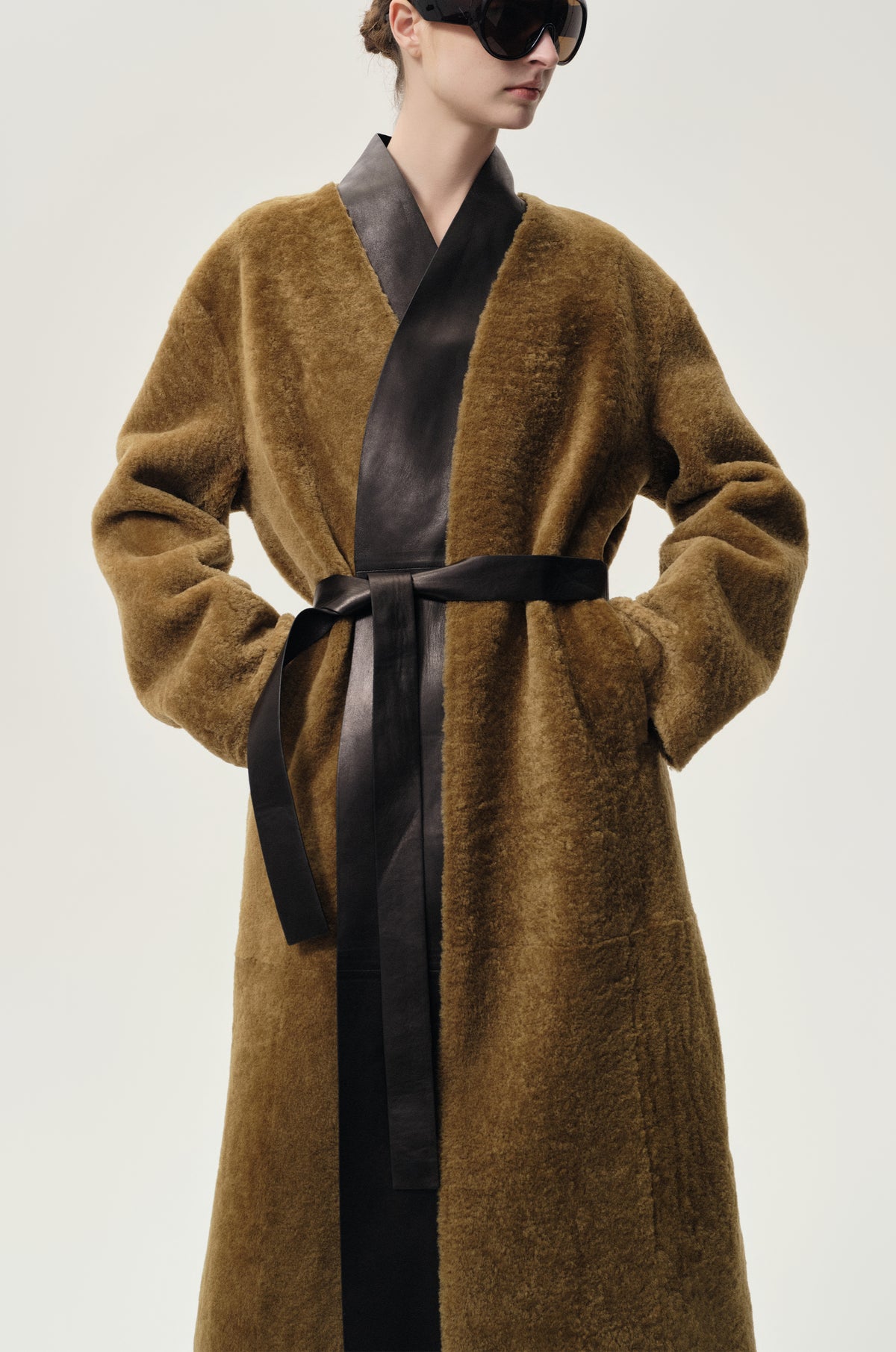 Cléo Shearing Robe Coat Tabacco/ Black