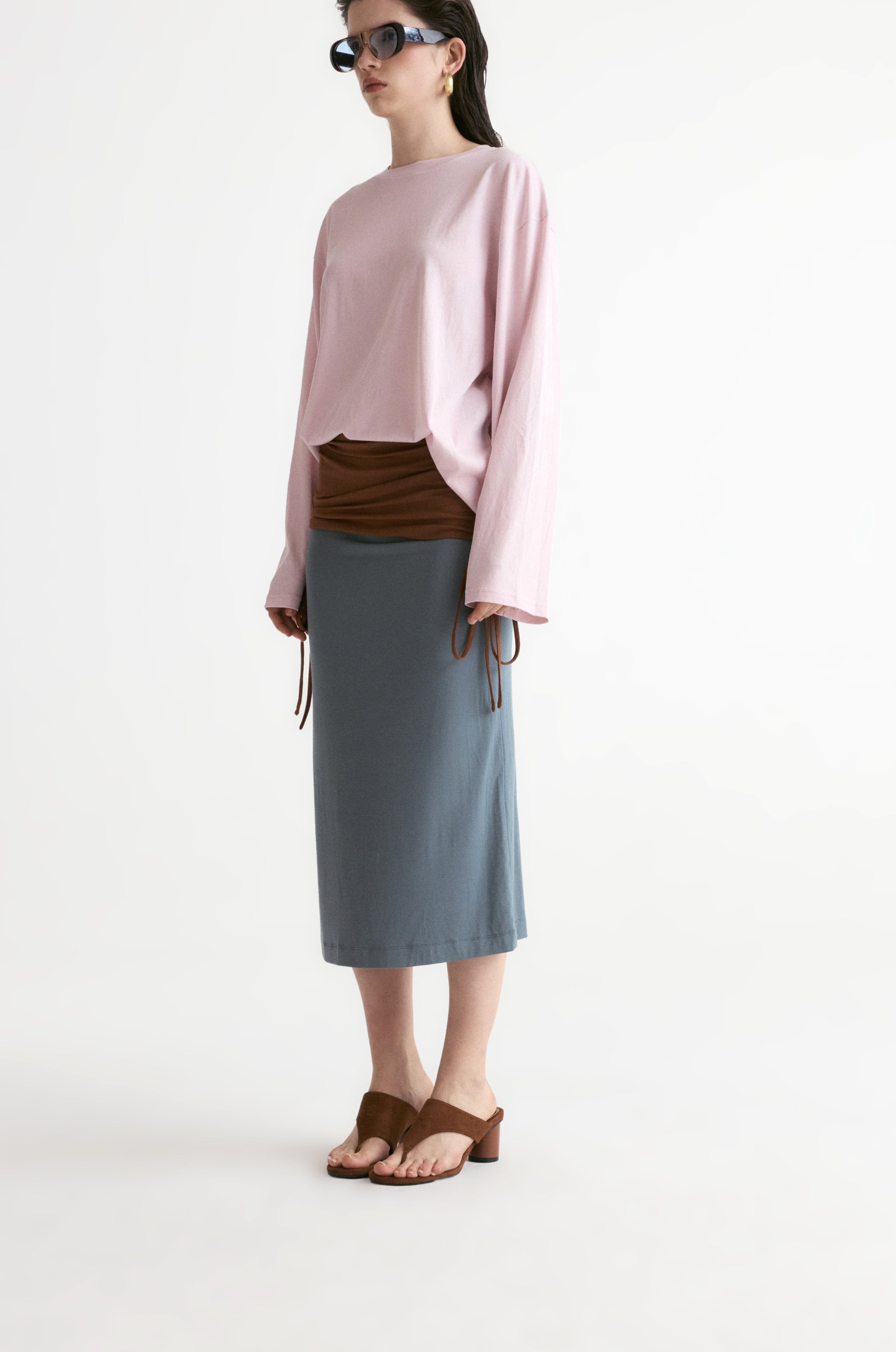 Rib Two-tone Skirt-Carbon Blue
