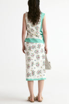 Scarf-print Front Slit Midi Skirt