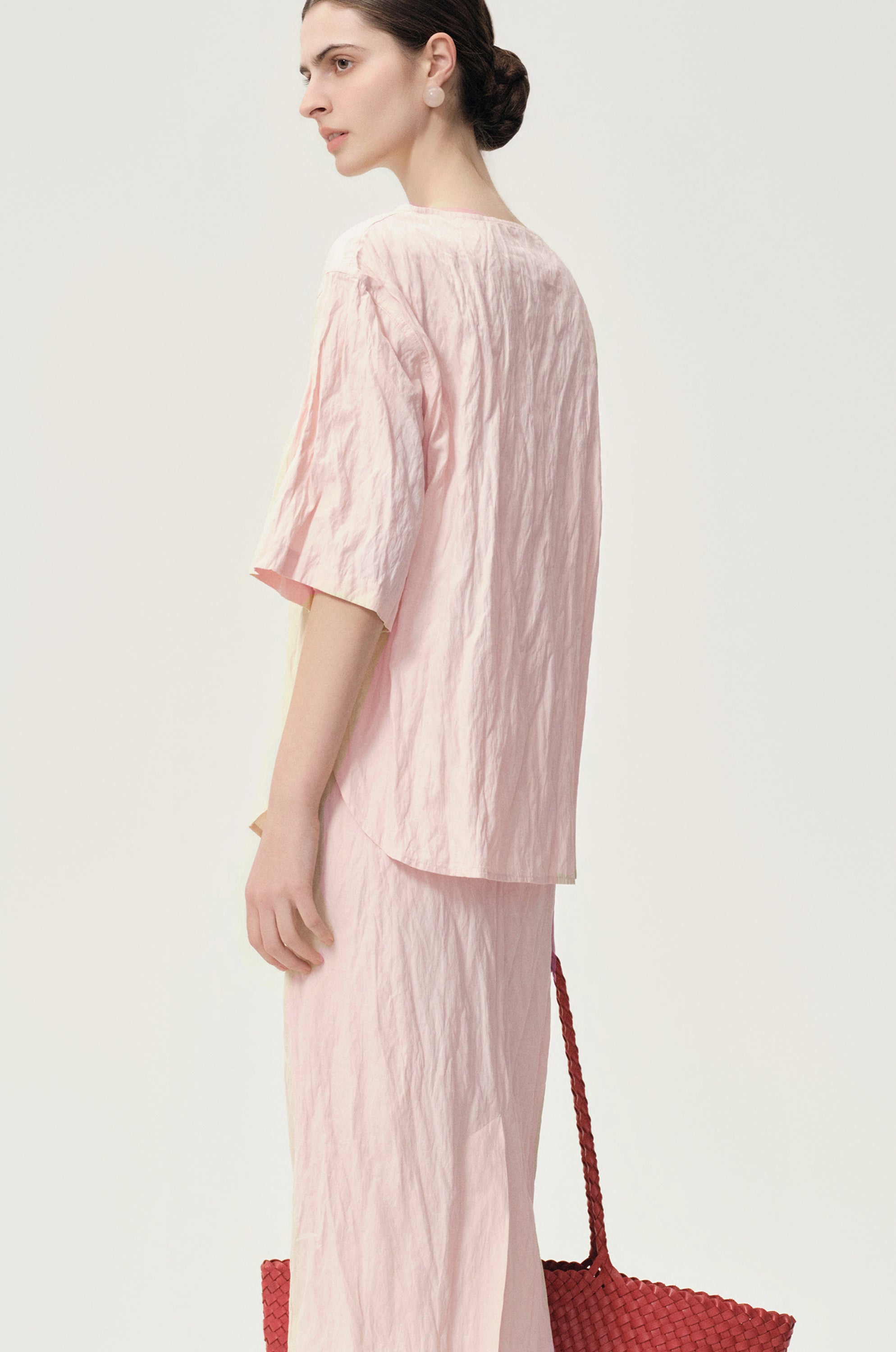 Crinkled Gauze Top Peach