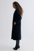 Clara Collarless Coat Dark Blue