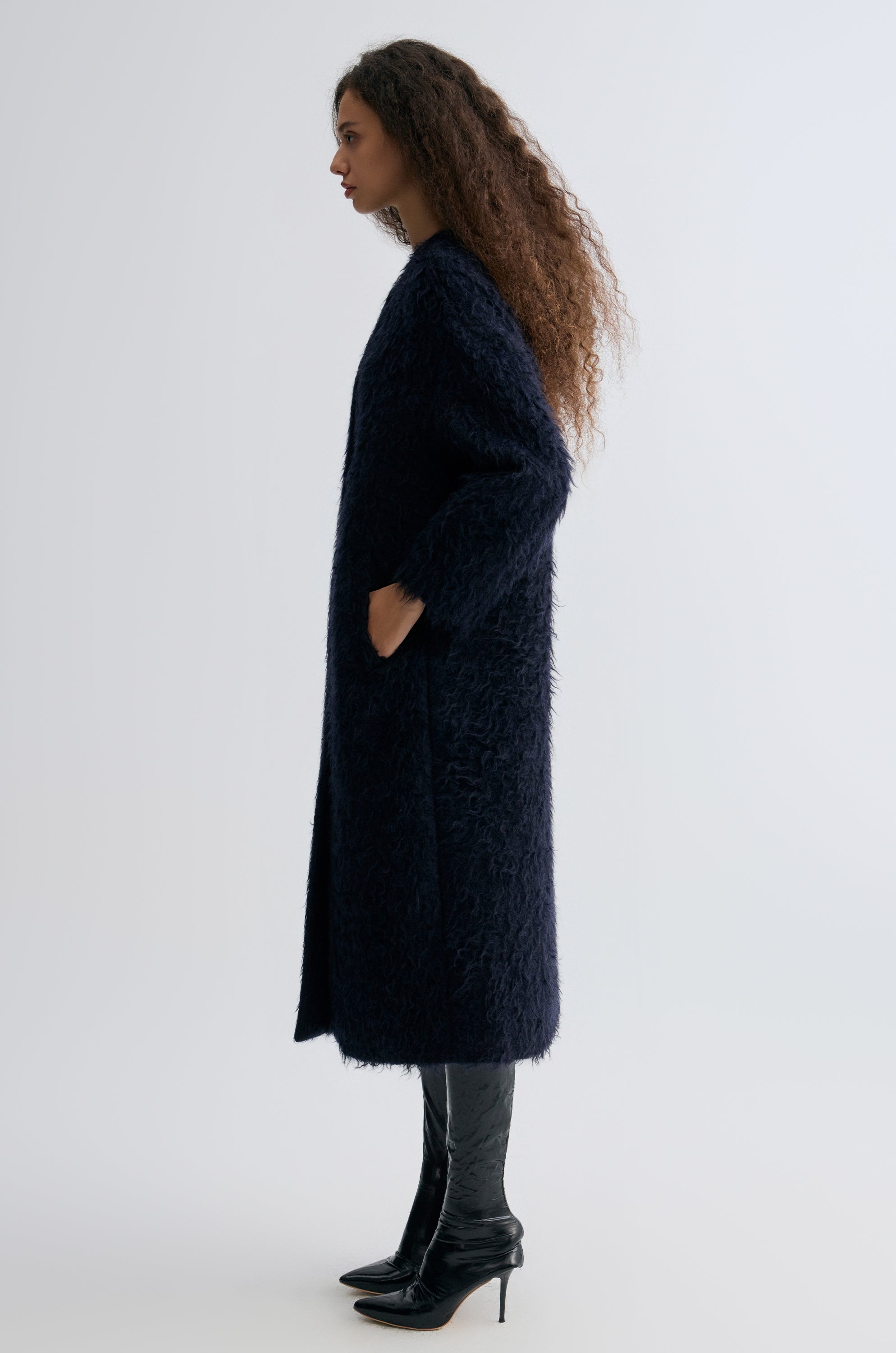 Clara Collarless Coat Dark Blue