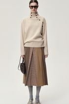 Pleated Color-block Skirt Camel