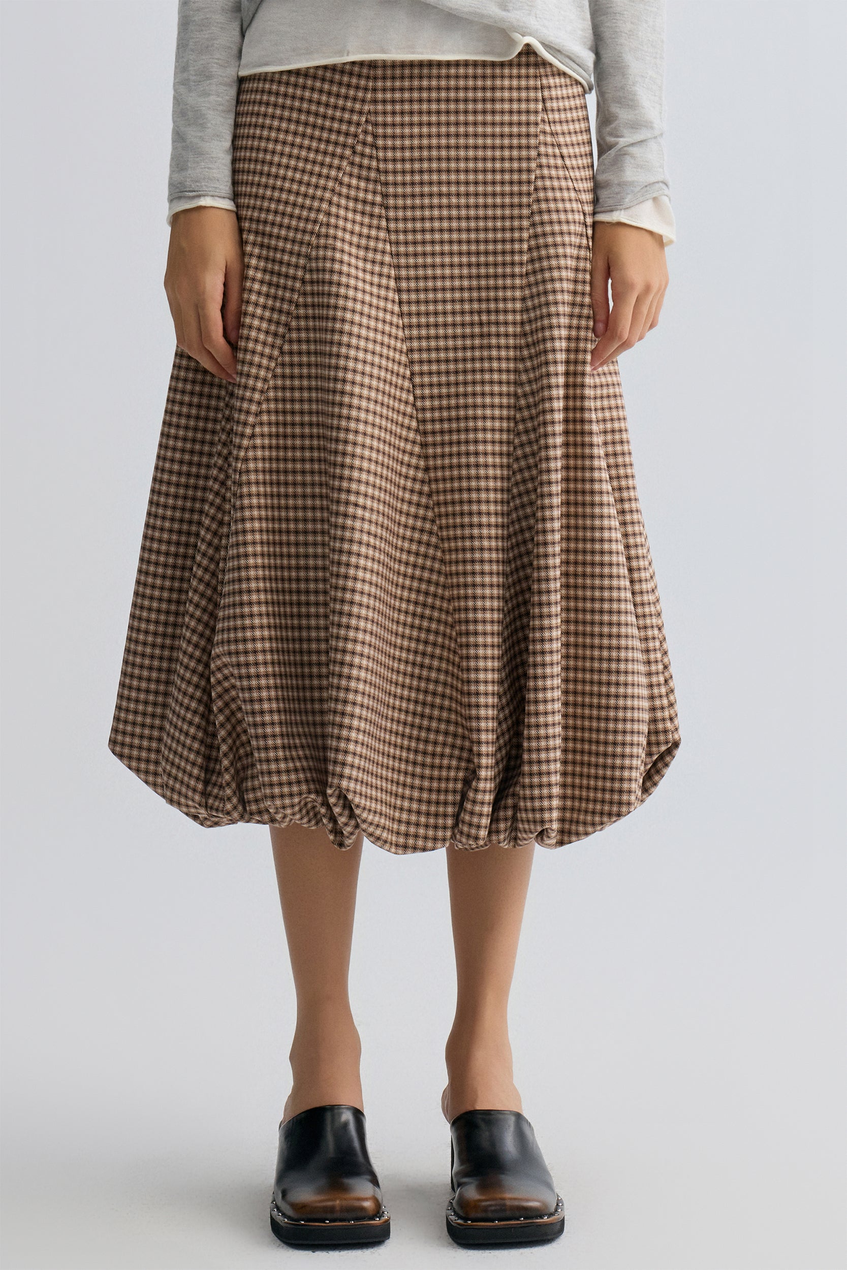 Tulip Checked Ballon-hem Skirt