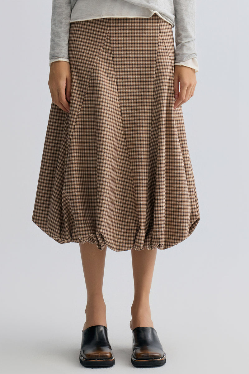 Tulip Checked Ballon-hem Skirt