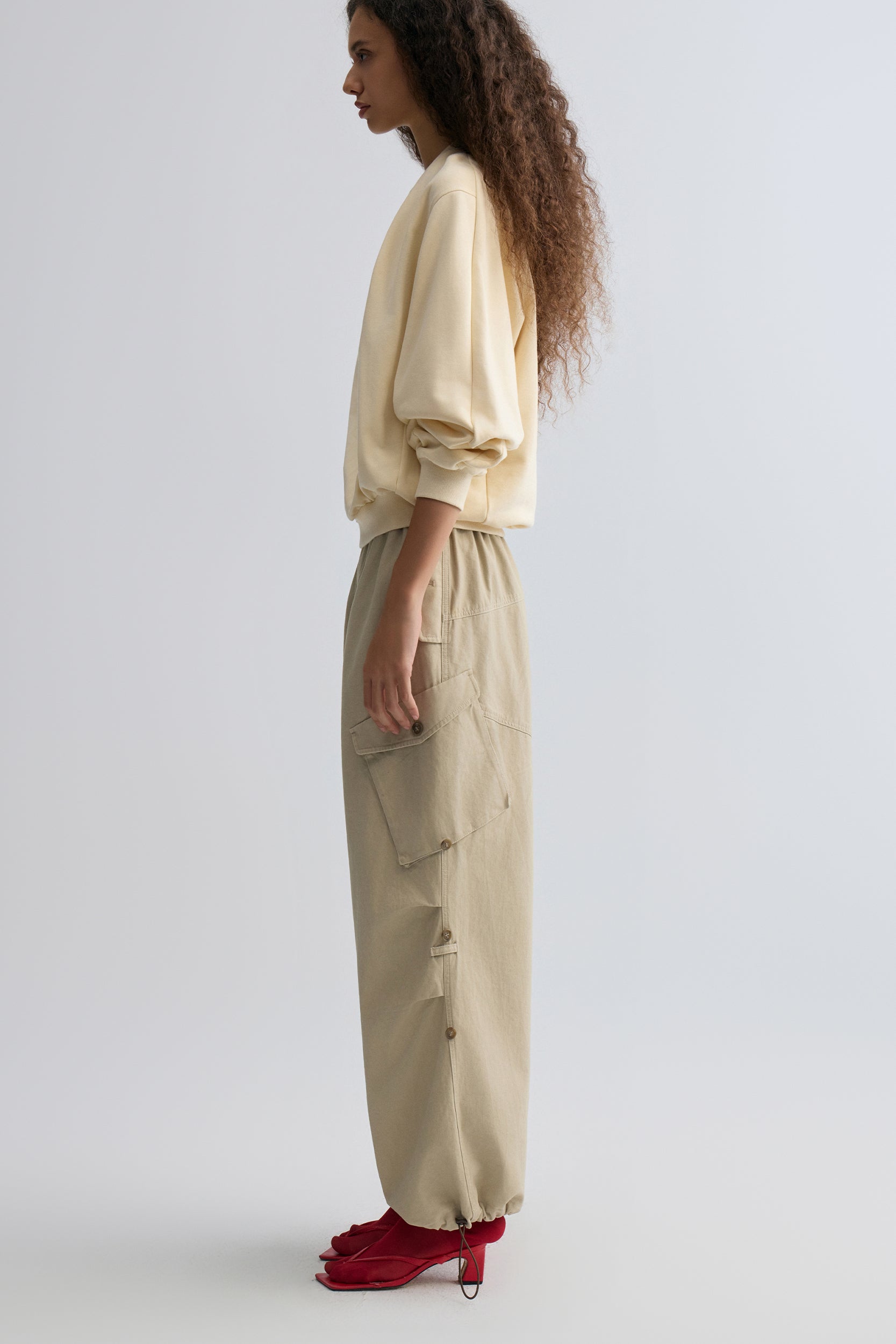 Washed Baggy Cargo Trousers Dusty Ivory