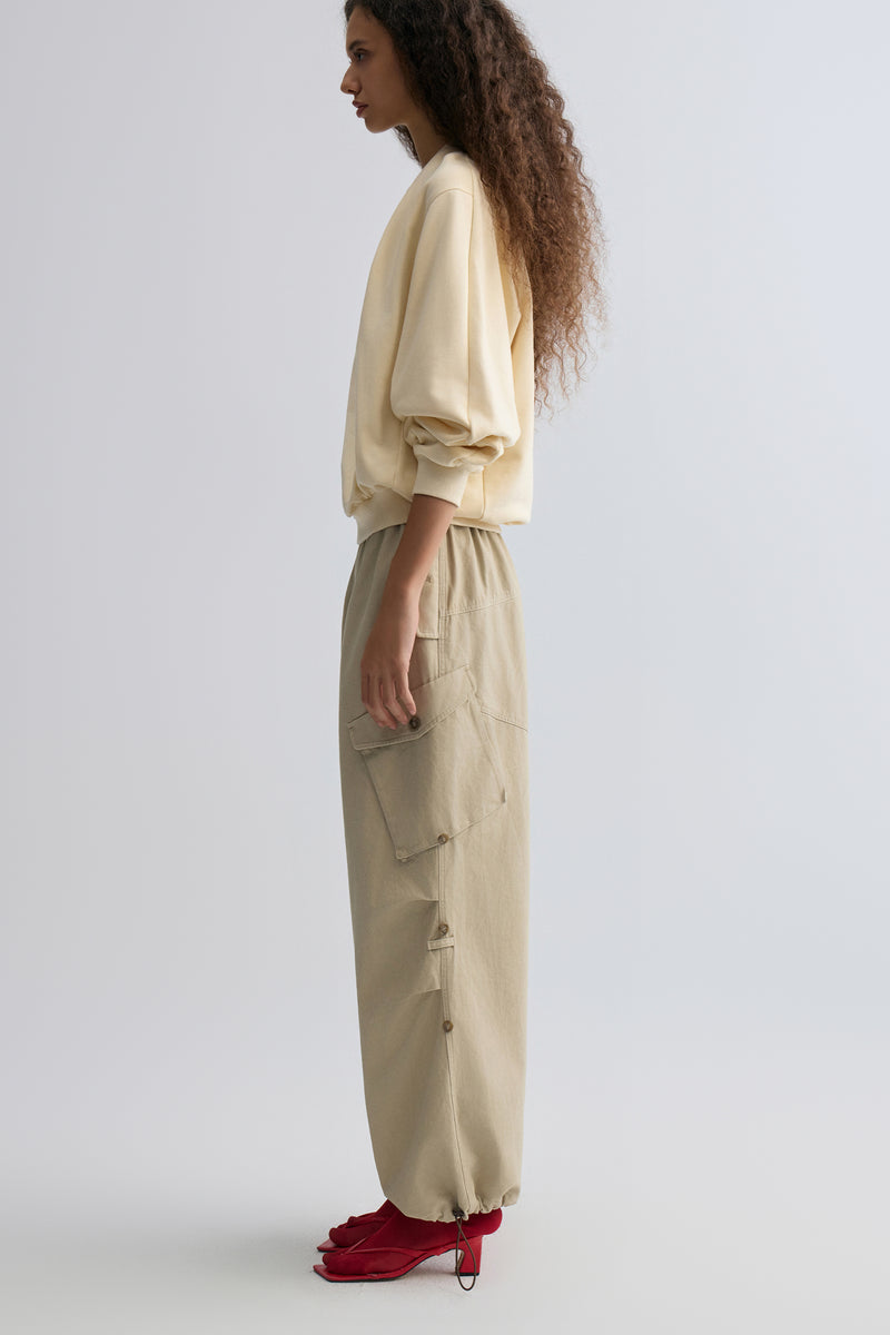 Washed Baggy Cargo Trousers Dusty Ivory