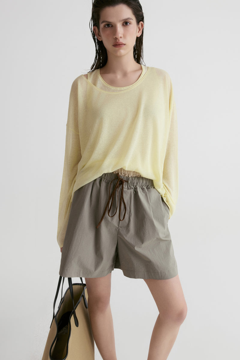 Double Waist Short-Sage