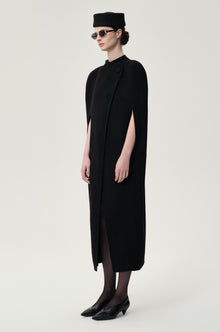 Double-faced Sculptural Wool Cape Coat Black