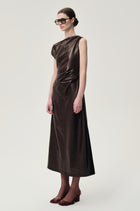 One-shoulder Draped Lambskin Dress Rum