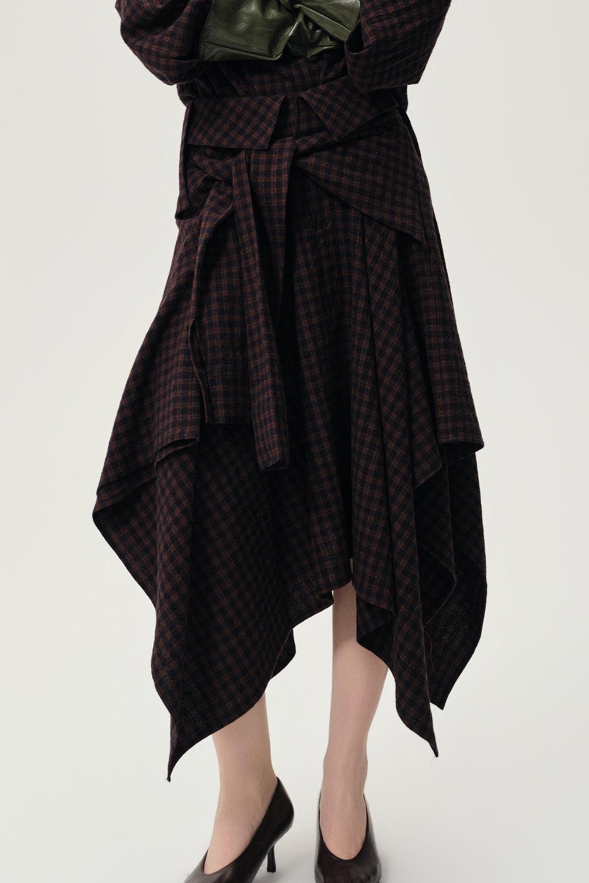 Check Wrap Wool Skirt Navy/Rum