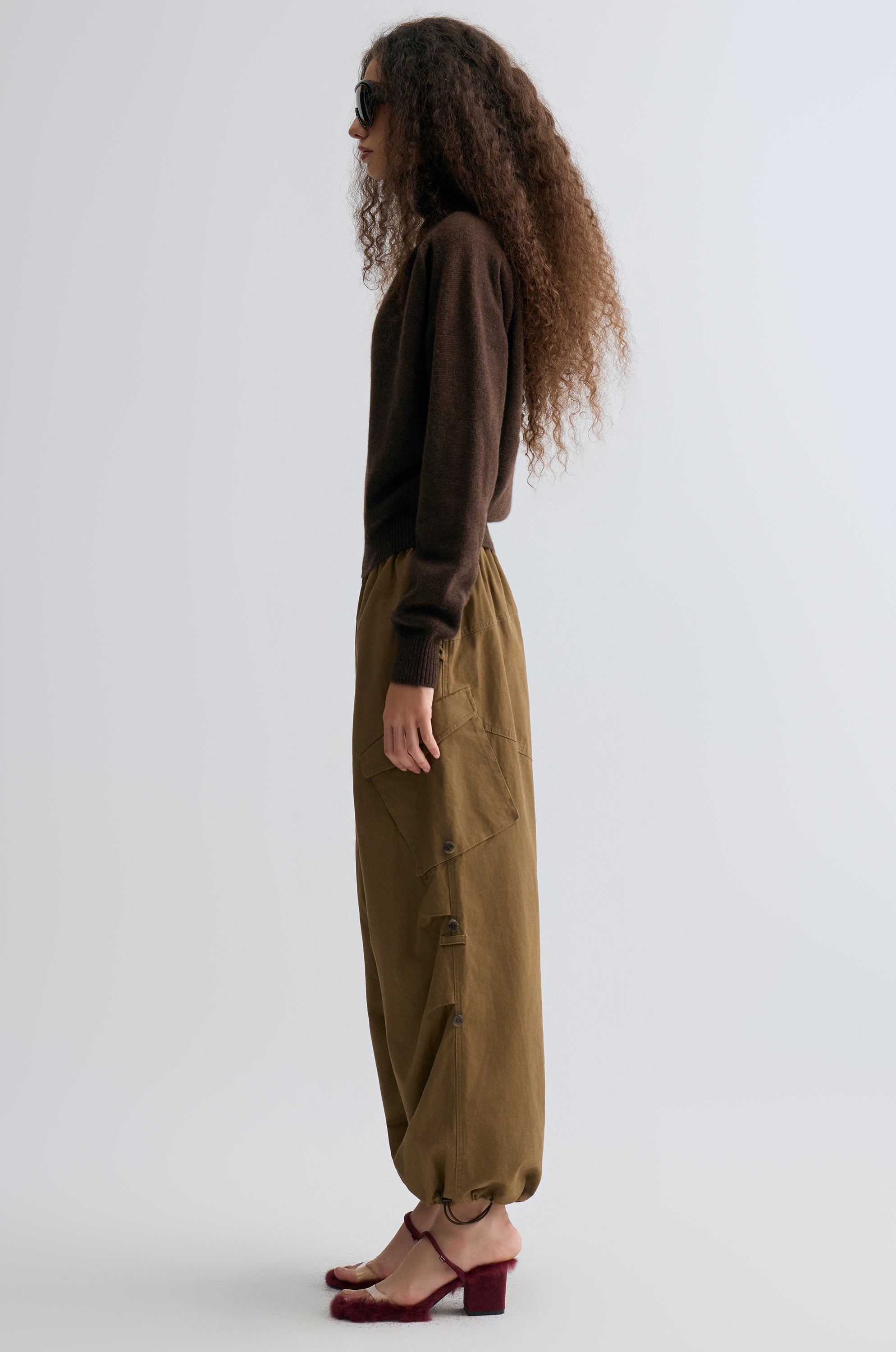 Washed Baggy Cargo Trousers Chocolate