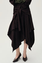 Check Wrap Wool Skirt Navy/Rum