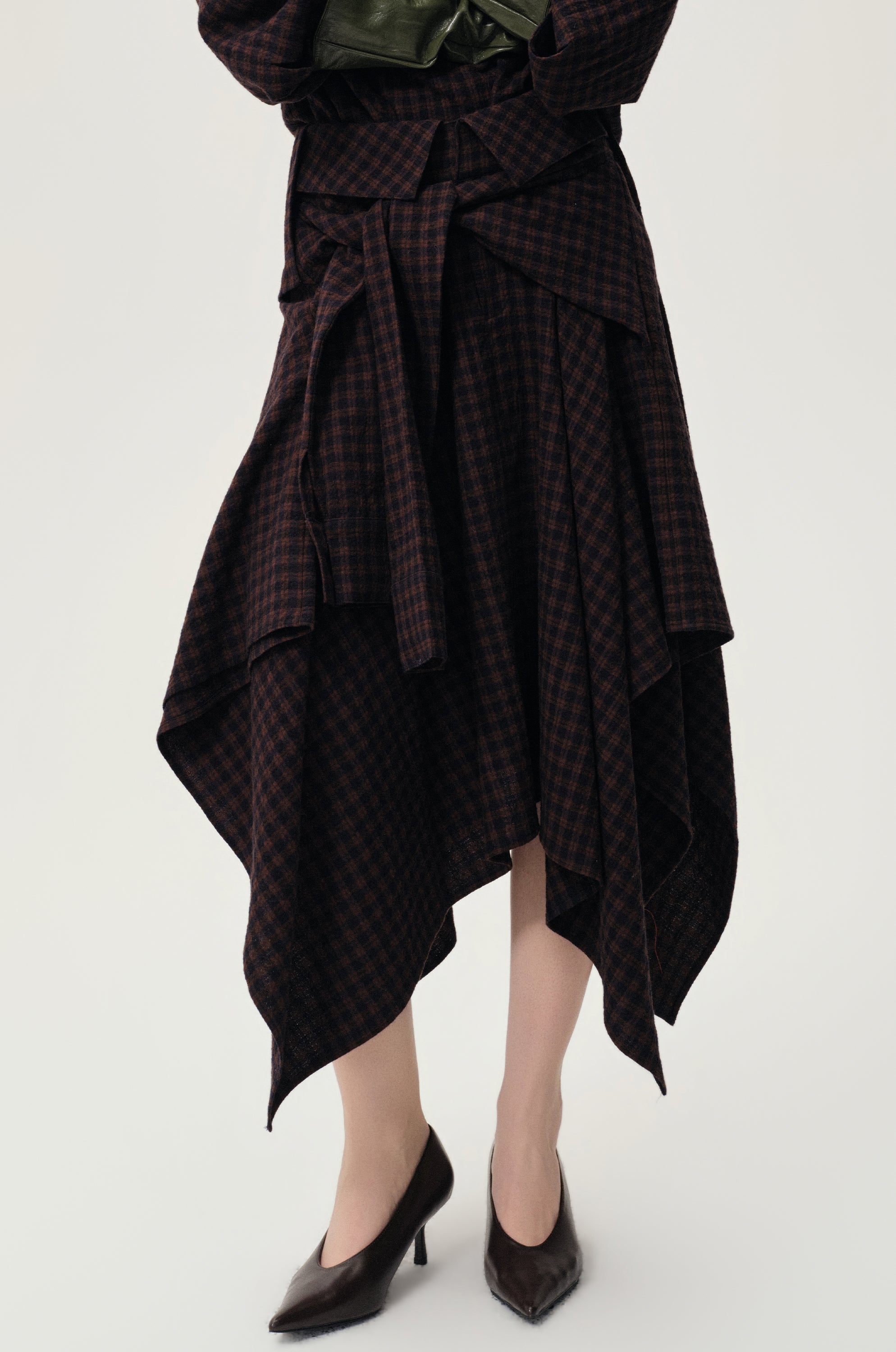Check Wrap Wool Skirt Navy/Rum