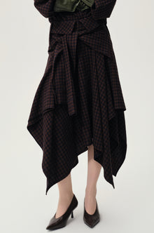Check Wrap Wool Skirt Navy/Rum