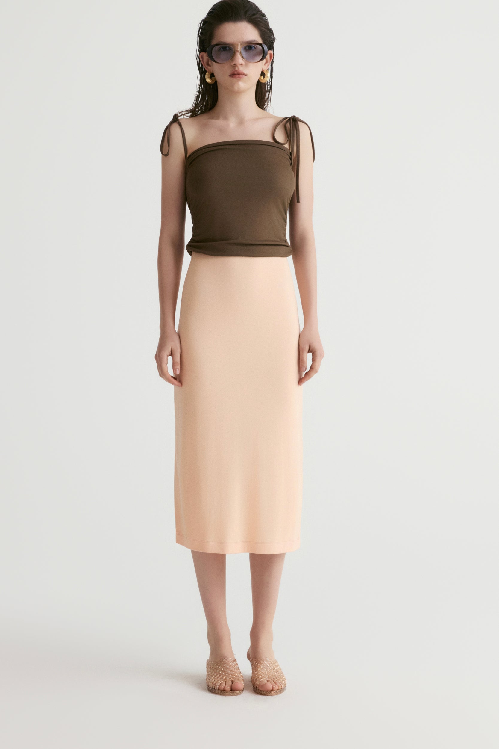 Rib Two-tone Skirt-Peach
