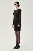 Draped Velvet Mesh  Asymmetric Dress Steel Grey