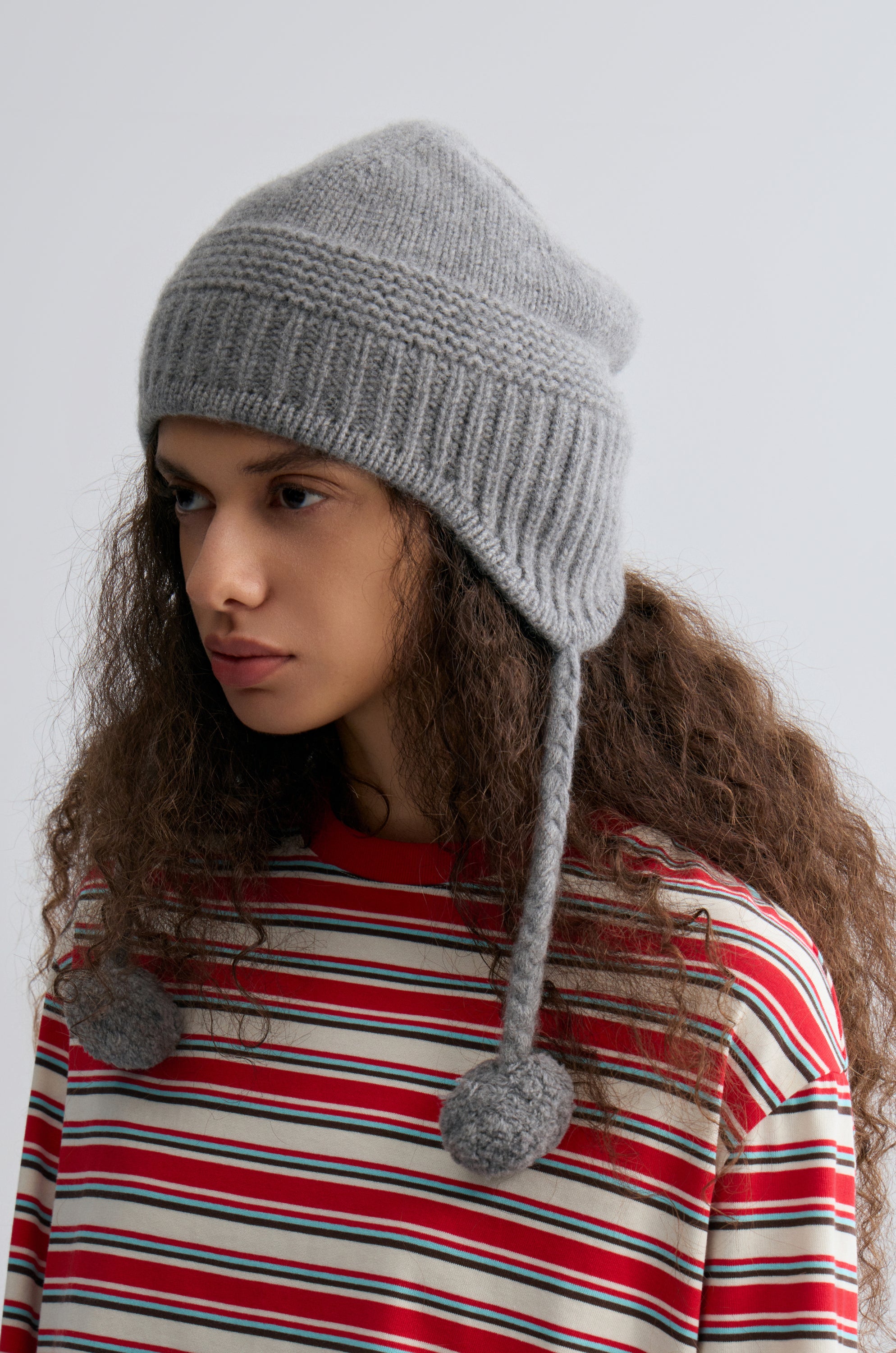 Cashmere Earflap Beanie Grey Melange