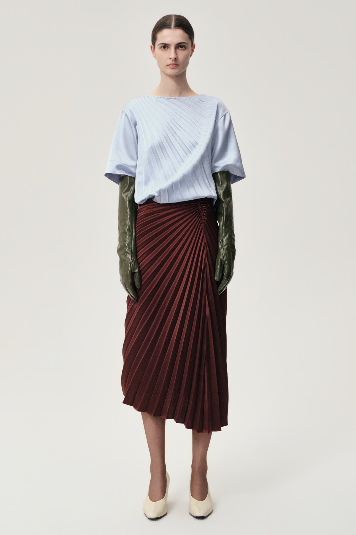 Asymmetrical Pleated Skirt Maroon