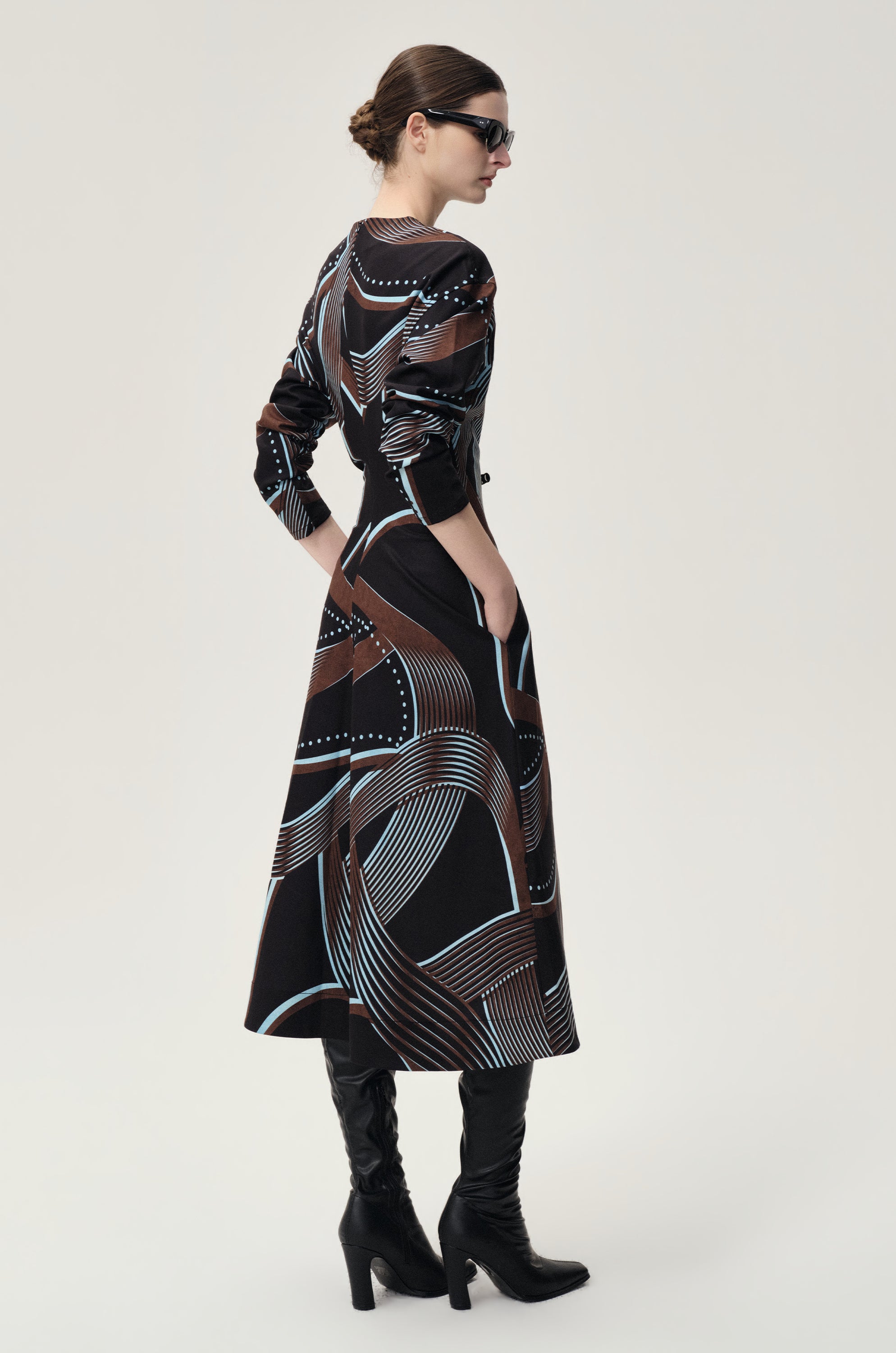 Printed Draped-waist Dress Multi