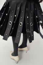 Studded Layered Pleat Skirt Grey Melange