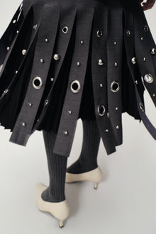 Studded Layered Pleat Skirt Grey Melange