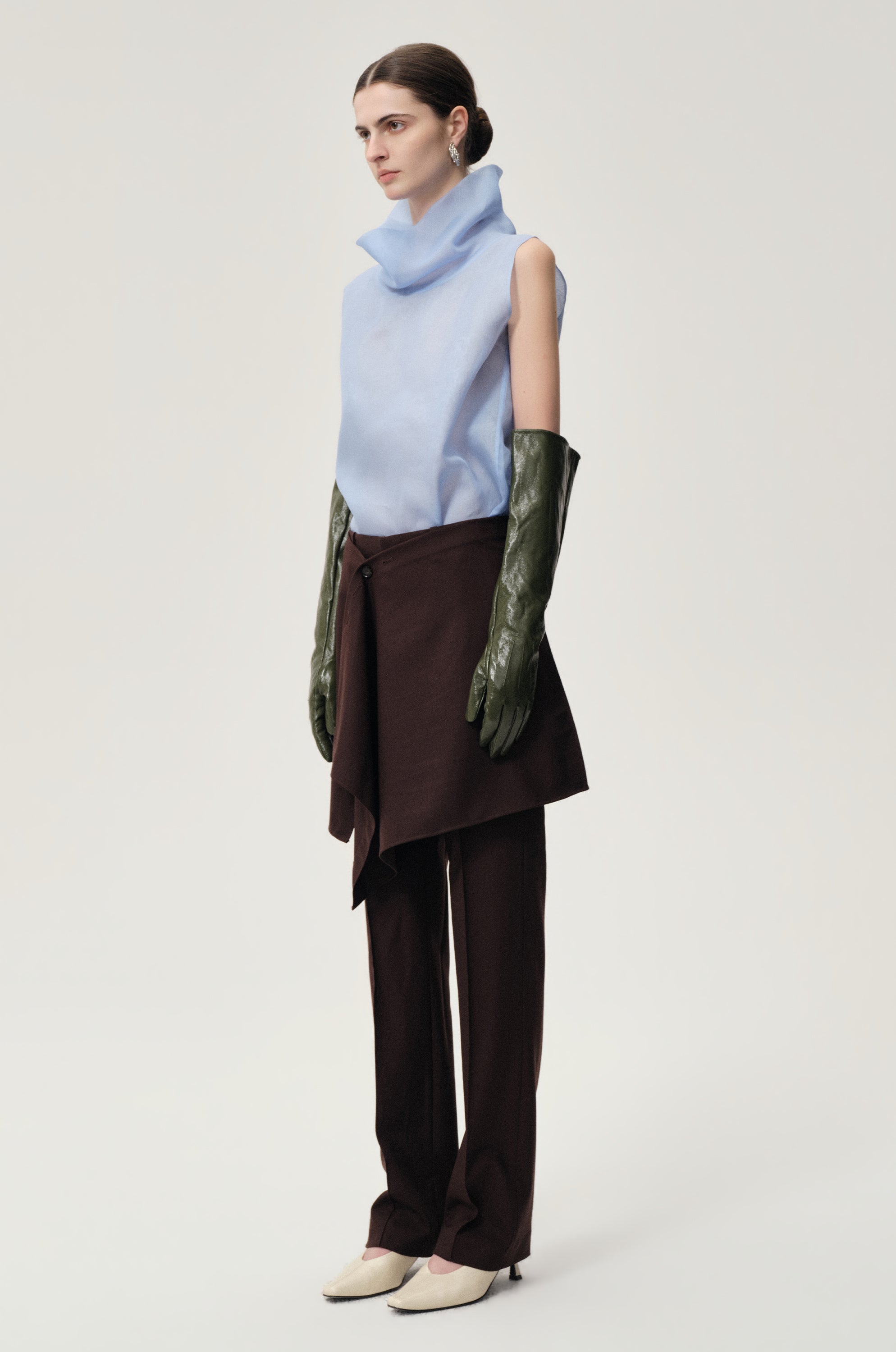 Silk Organza Turtleneck Top Light Blue