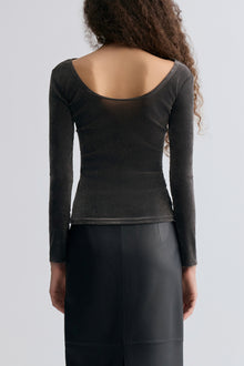 Sheen Velvet Mesh Top Steel Grey