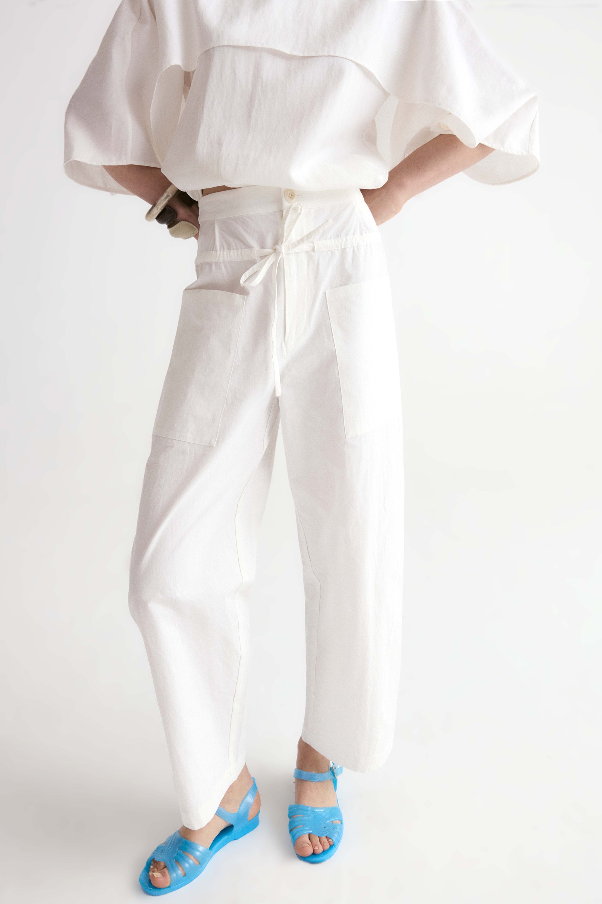 Double Waist Trousers-White