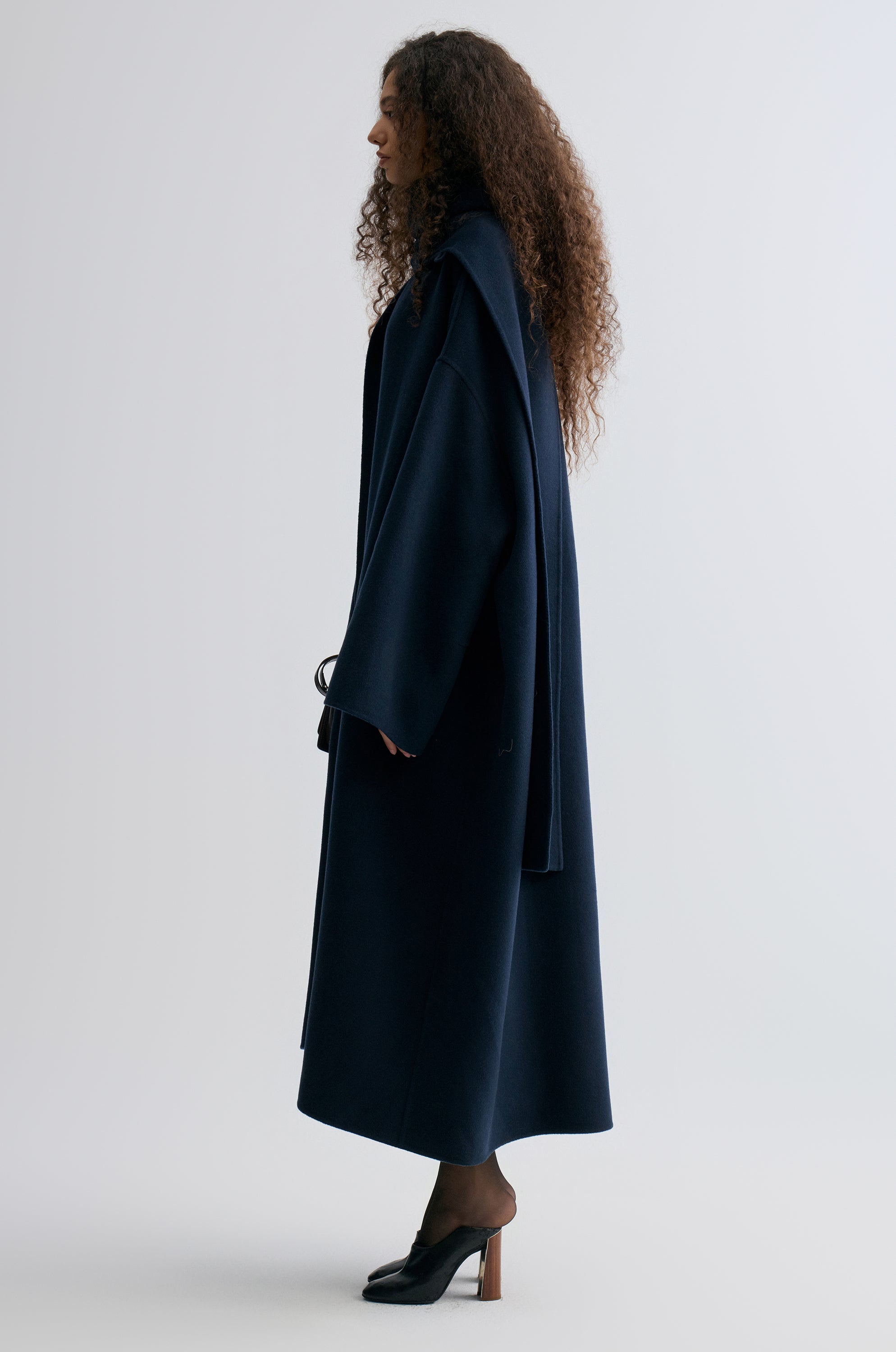 Oversized Double-faced Scarf Coat Navy